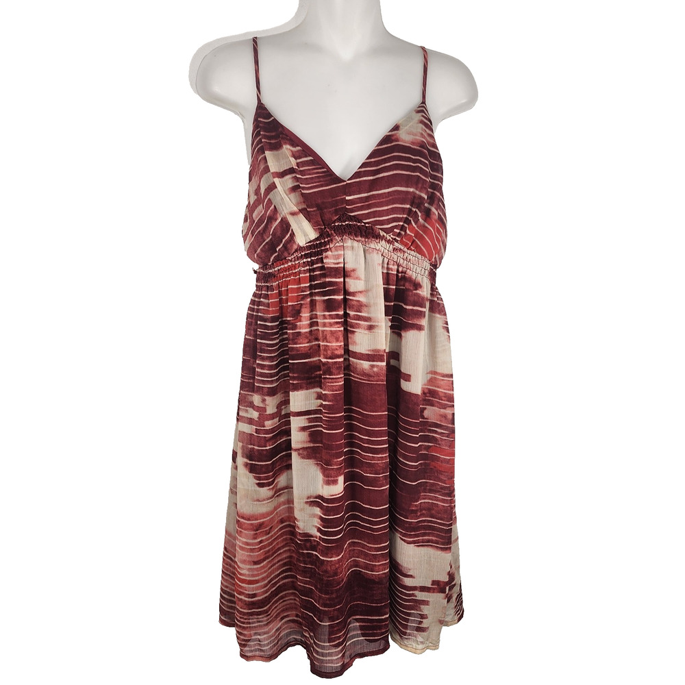 Mossimo Womens Babydoll Mini Sundress L Burgundy Ruching Vtg Y2K Boho Romantic